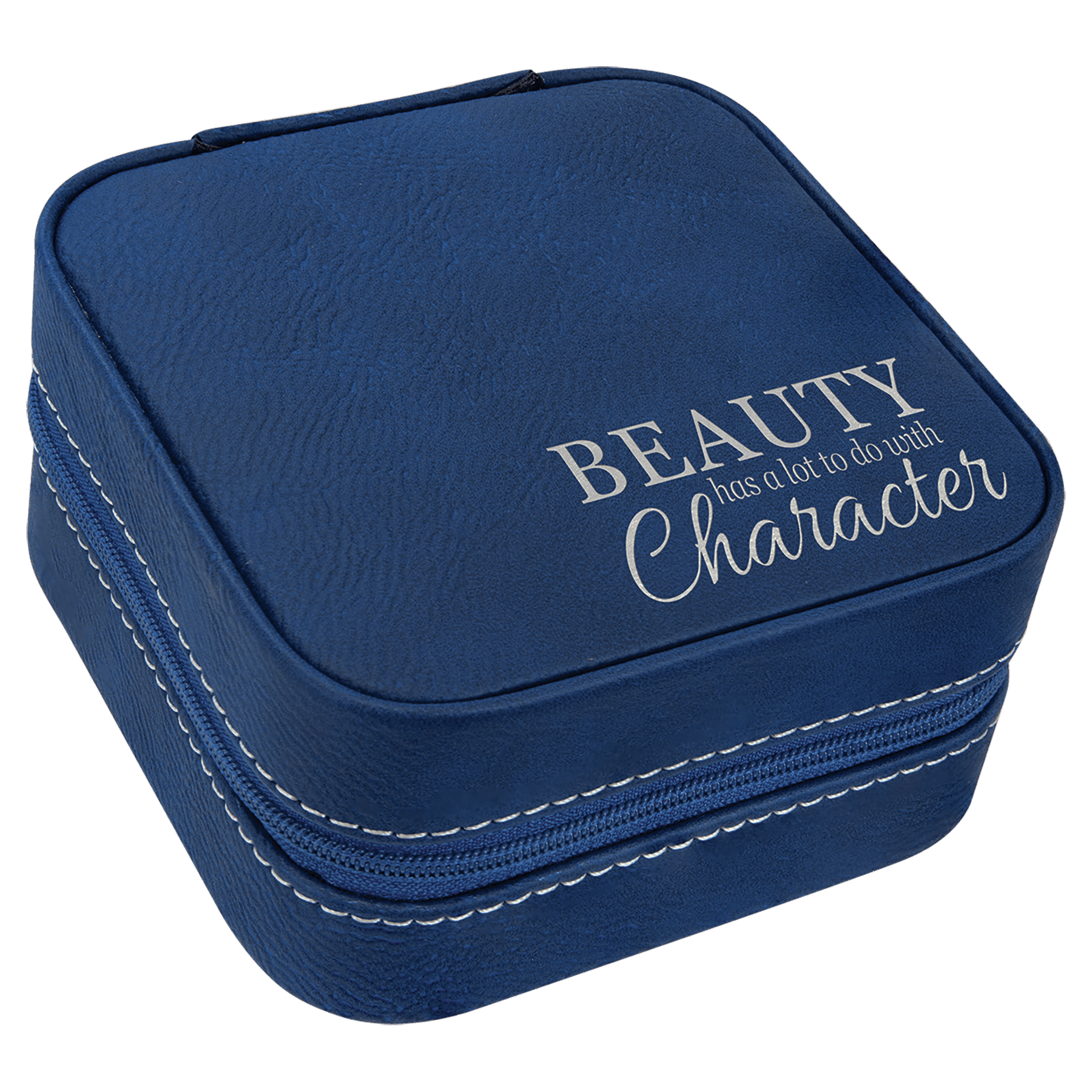 Blue/Silver Leatherette Travel Jewelry Box w/Black Lining
