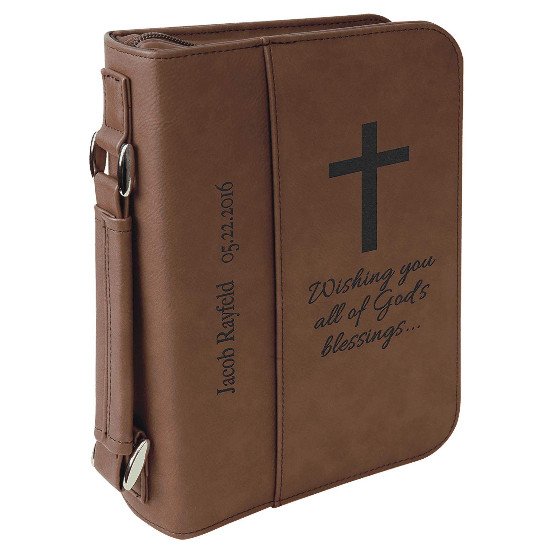Dark Brown Leatherette Book/Bible Cover w/ Handle & Zipper