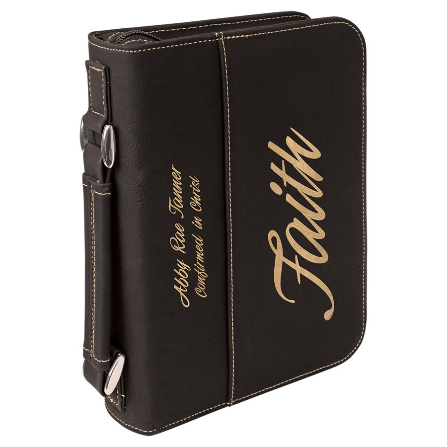 Black/Gold Leatherette Book/Bible Cover w/Handle & Zipper