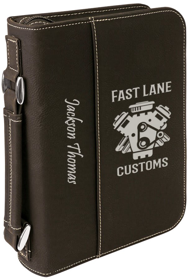 Black/Silver Leatherette Book/Bible Cover w/Handle & Zipper