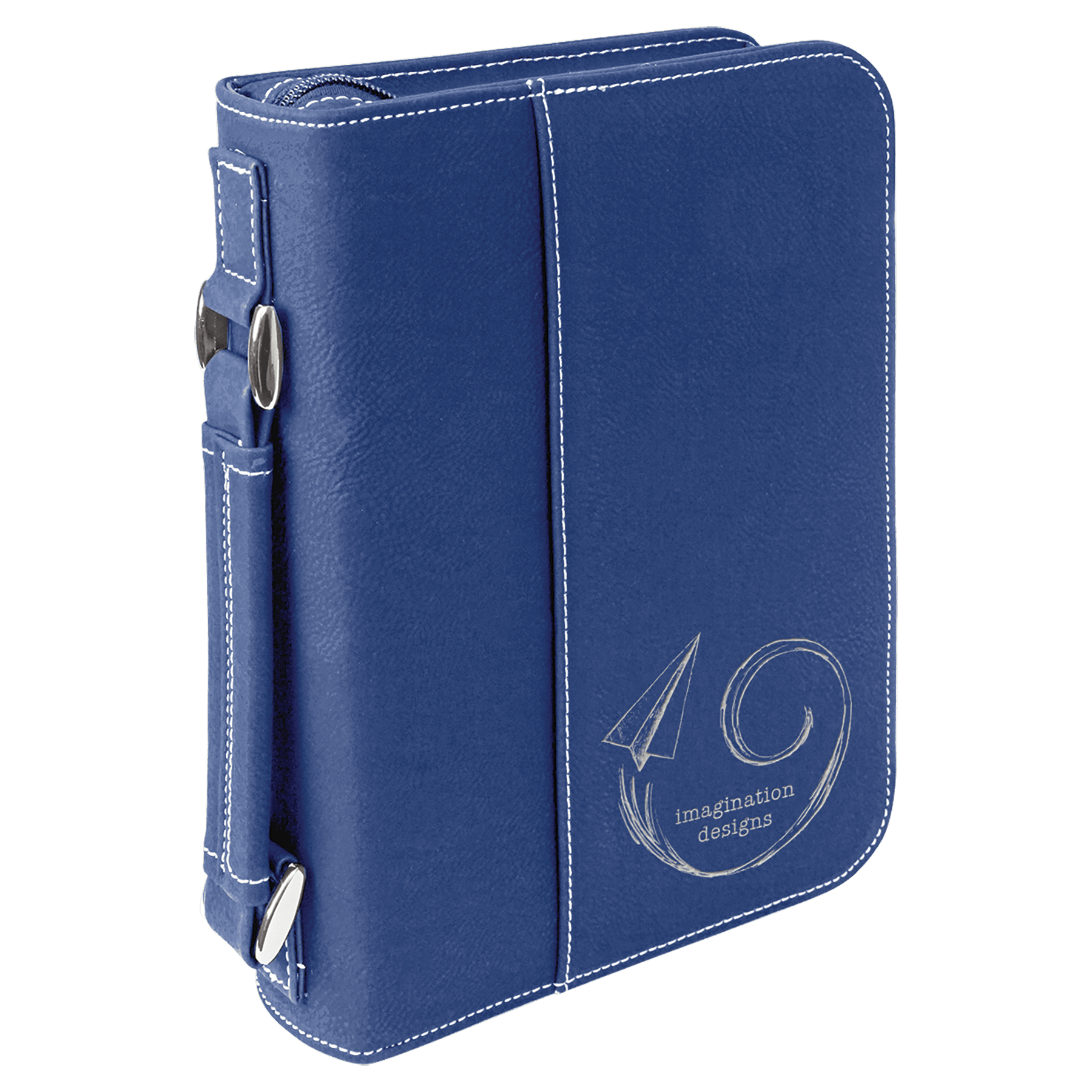 Blue/Silver Leatherette Book/Bible Cover w/Handle & Zipper