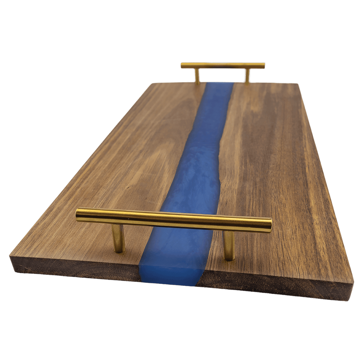 Acacia Serving Tray with Inlaid Resin and Gold Handles