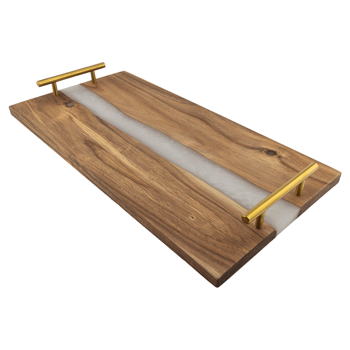 Acacia Serving Tray with Inlaid Resin and Gold Handles