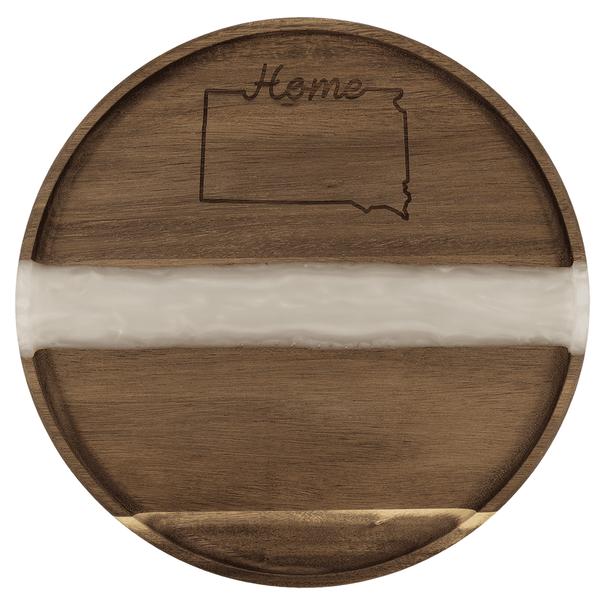Round Acacia Serving Tray with Inlaid Resin
