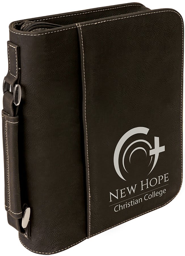 Black/Silver Leatherette Book/Bible Cover w/Handle & Zipper