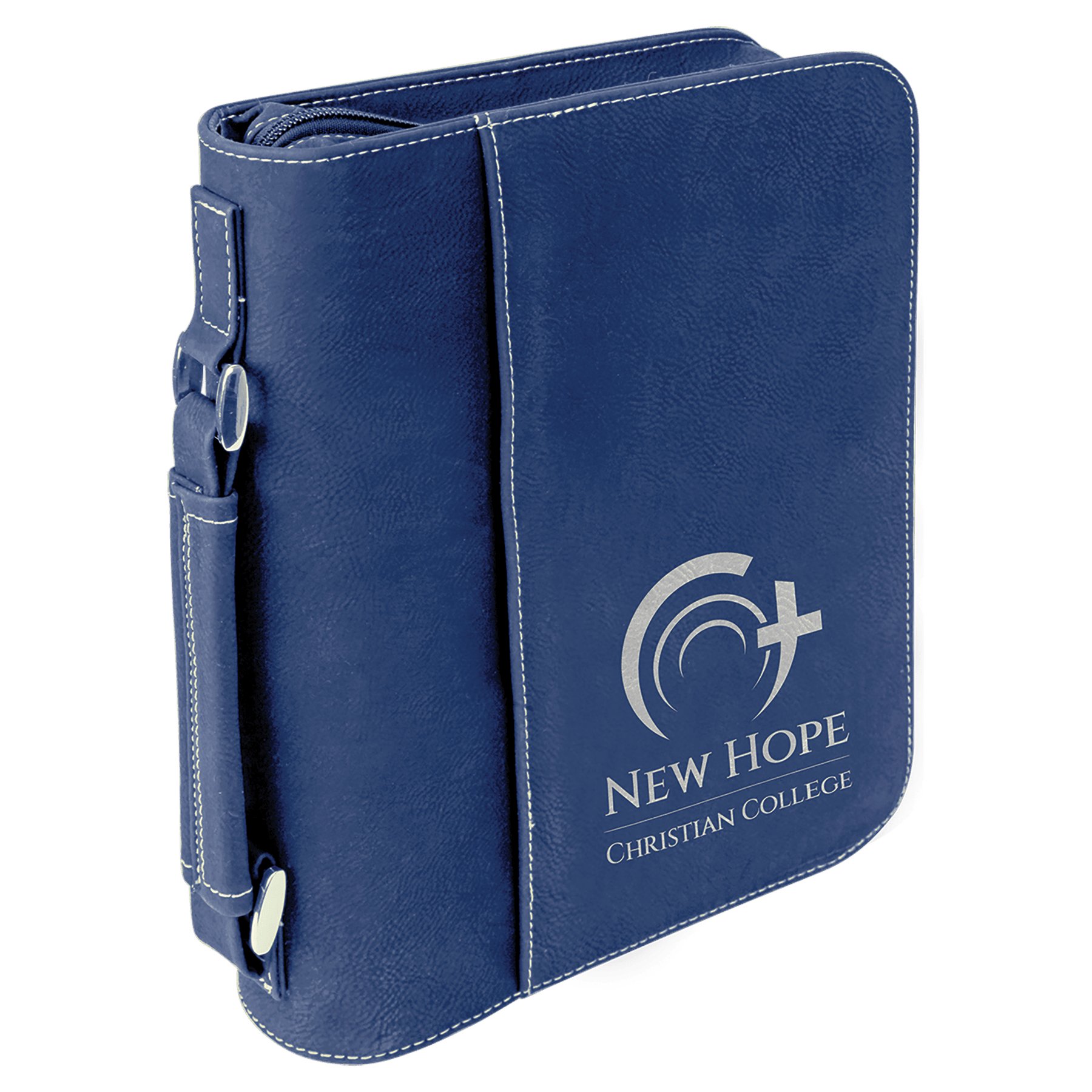 Blue/Silver Leatherette Book/Bible Cover w/Handle & Zipper