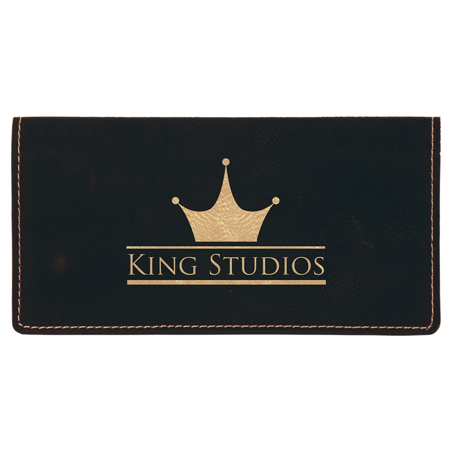 6.75" x 3.5" Black/Gold Leatherette Checkbook Cover