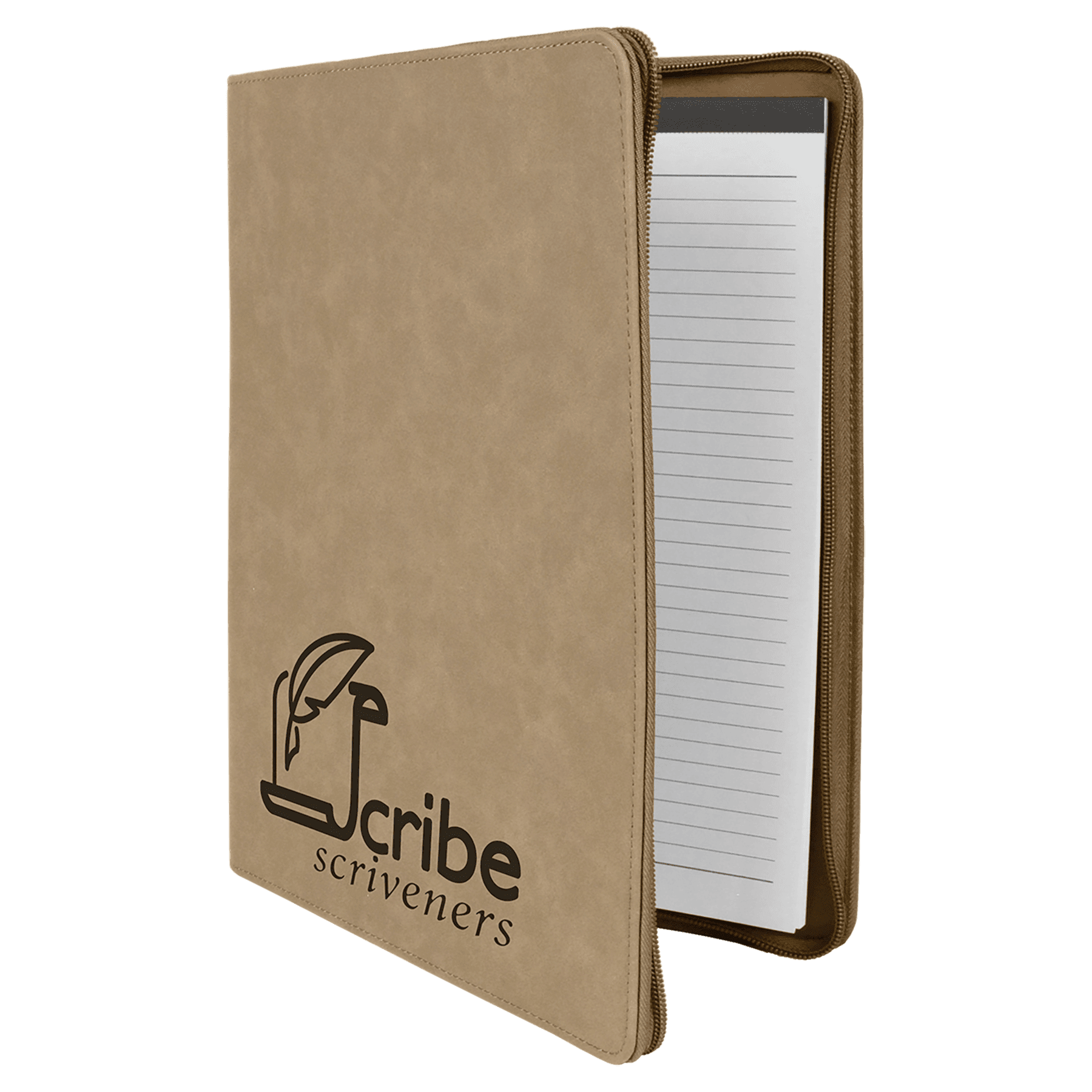 Light Brown w/ Zipper Leatherette Portfolio with Notepad