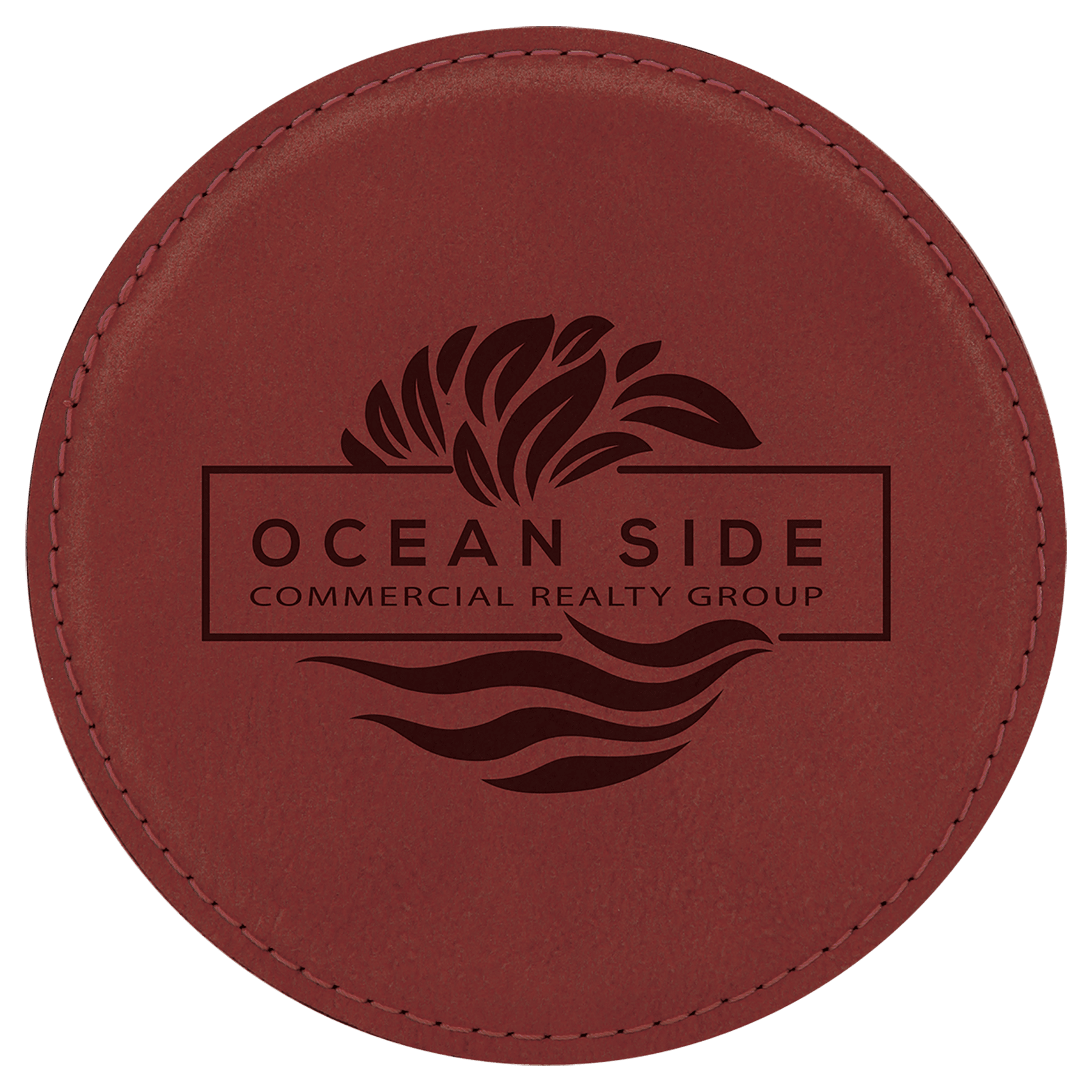 4" Round Rose Leatherette Coaster