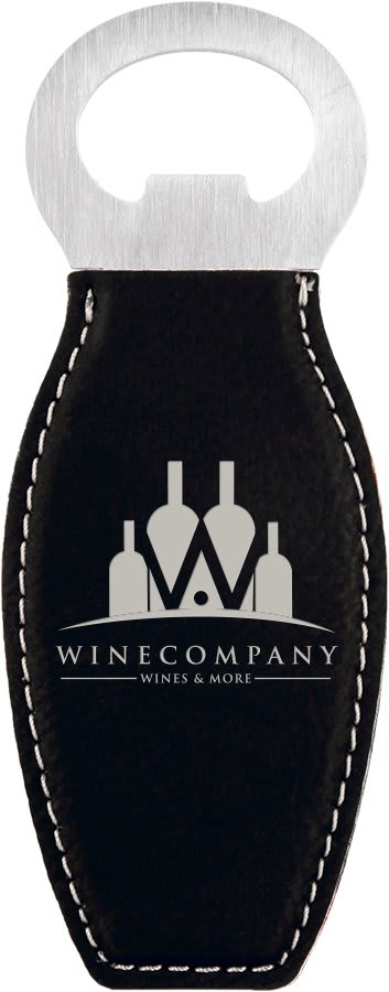 Black/Silver Leatherette Bottle Opener with Magnet