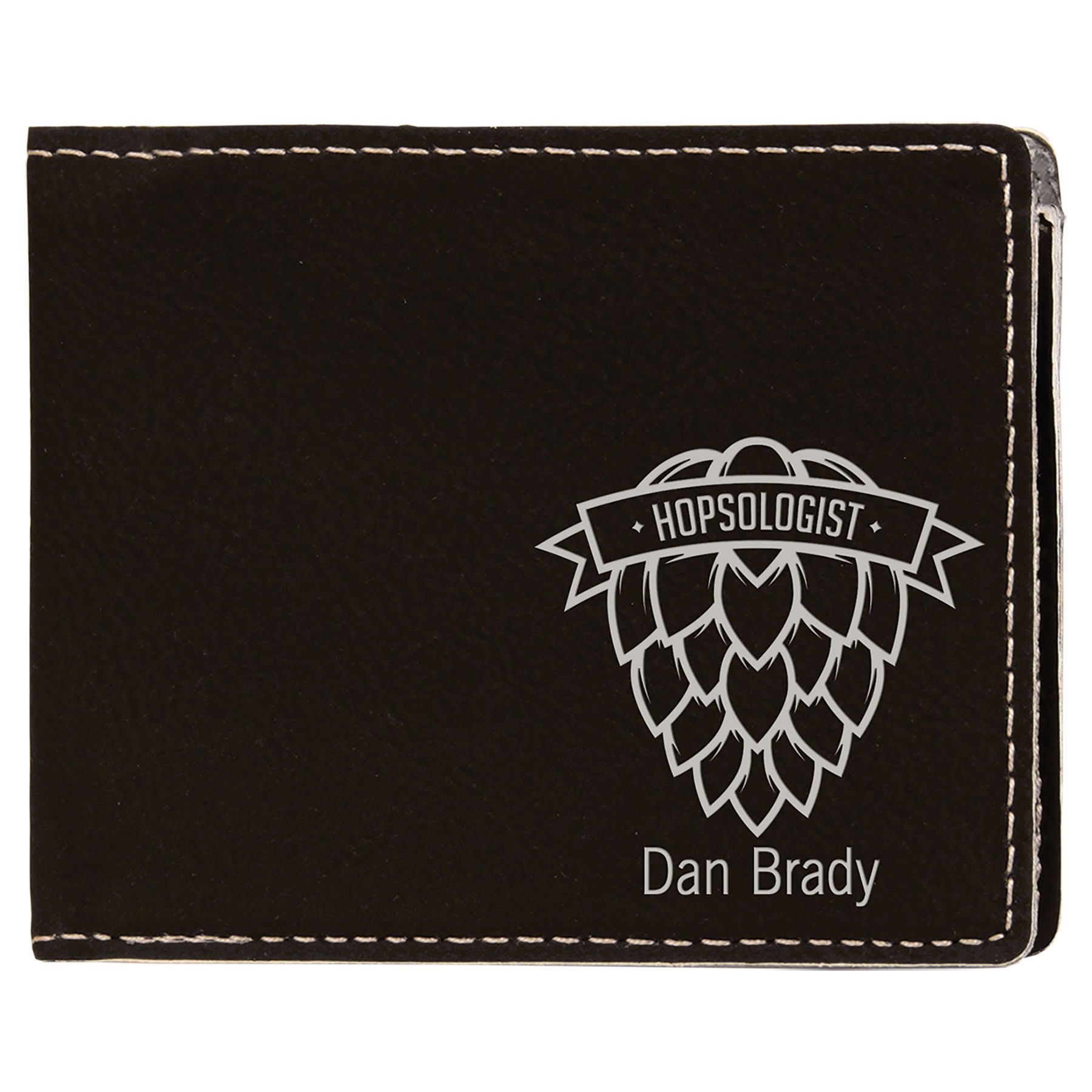 4.5" x 3.5" Black/Silver Leatherette Bifold Wallet