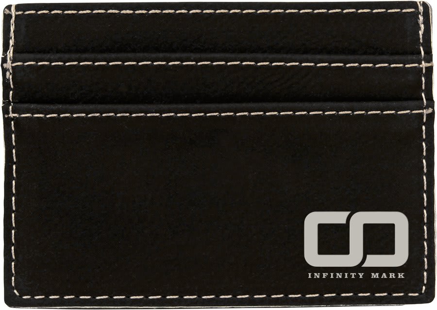 4" x 2.75" Black/Silver Leatherette Wallet Clip