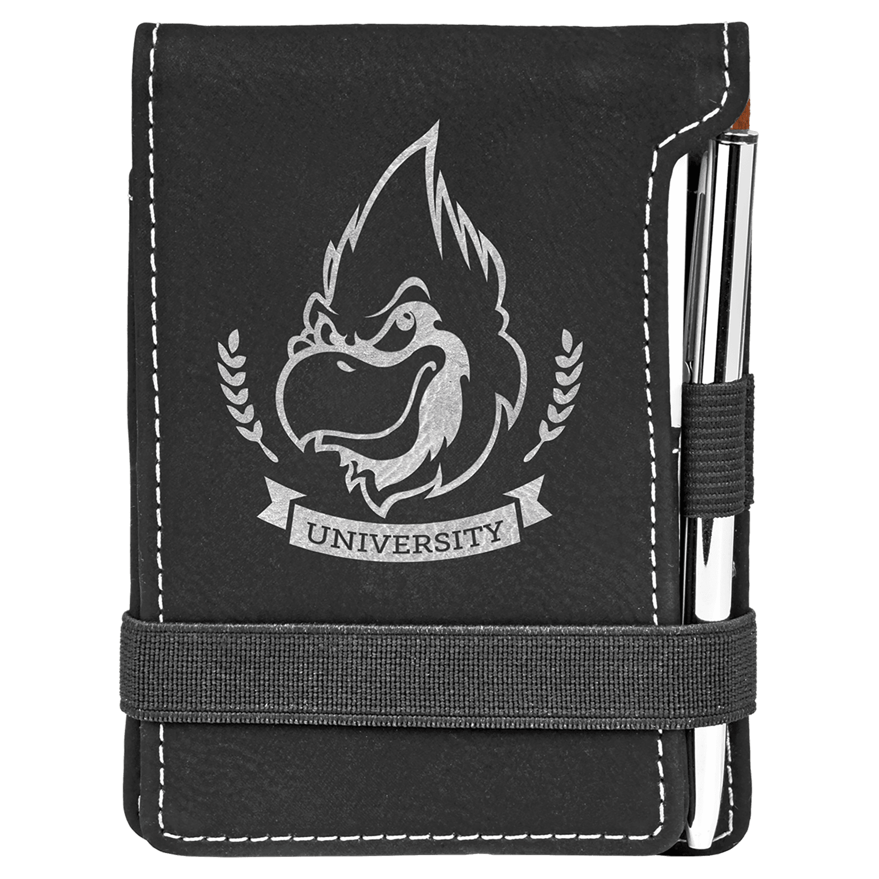 3.25" x 4.75" Black/Silver Leatherette Mini Notepad with Pen