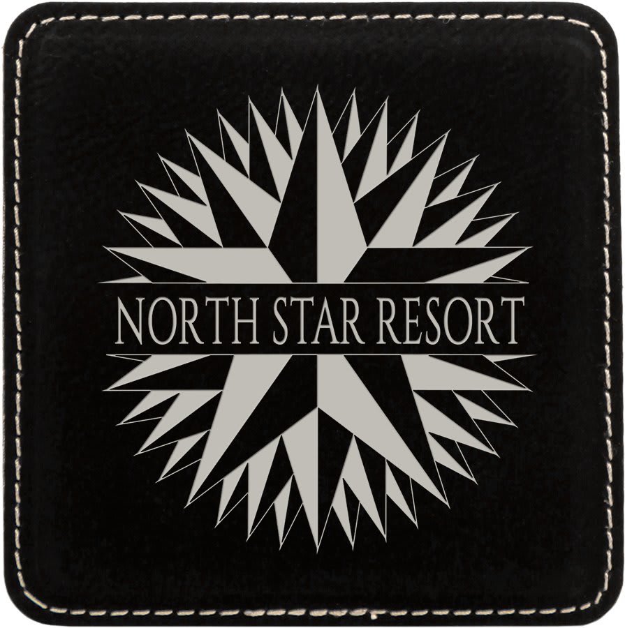4" x 4" Square Black/Silver Leatherette Coaster
