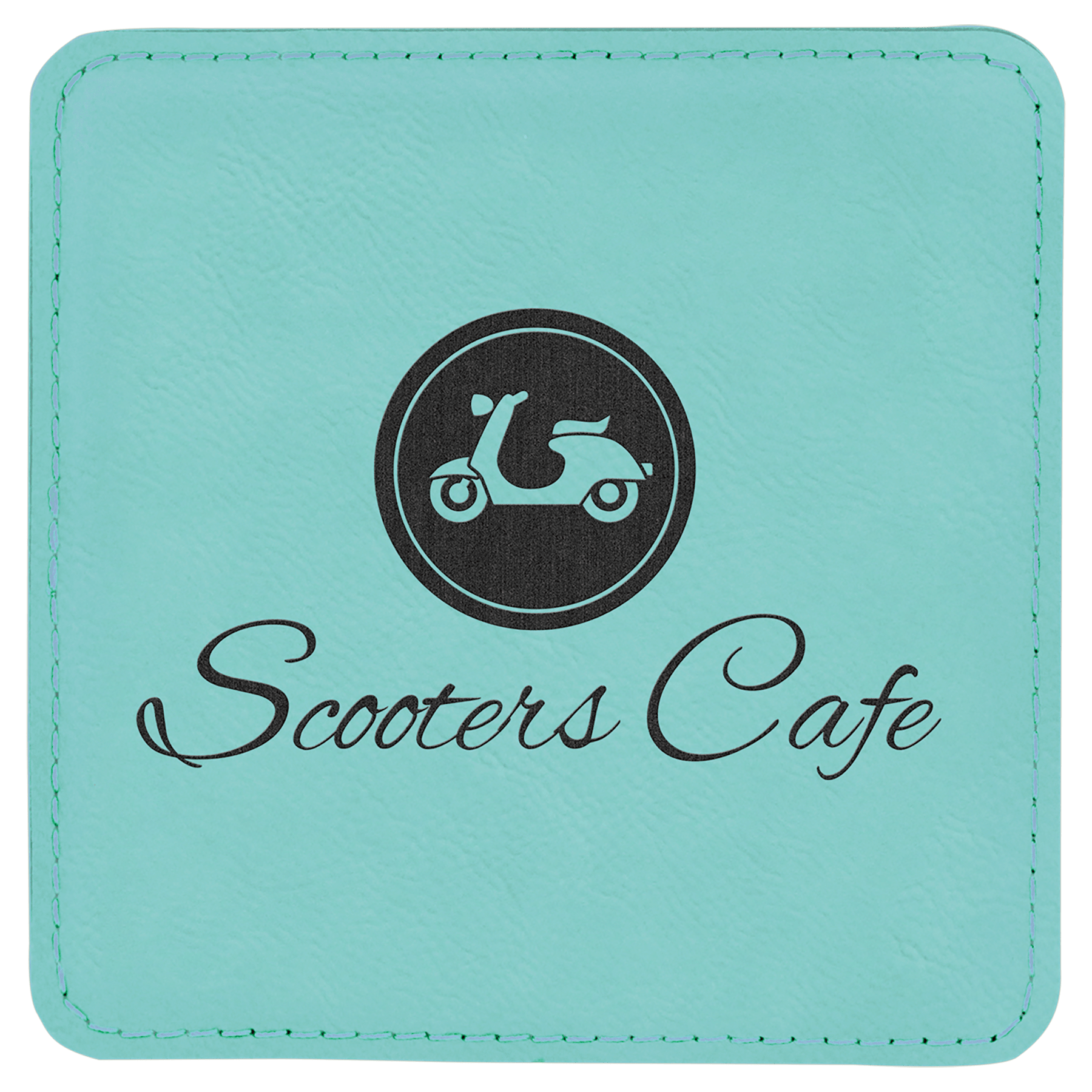 4" x 4" Square Teal Leatherette Coaster