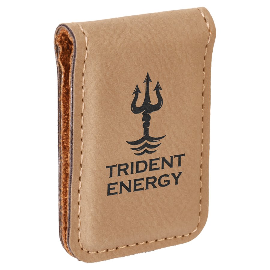 1.75" x 2.5" Light Brown Leatherette Money Clip