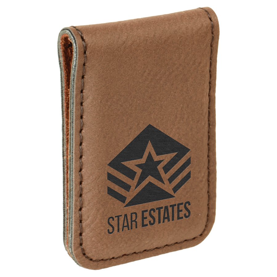 1.75" x 2.5" Dark Brown Leatherette Money Clip