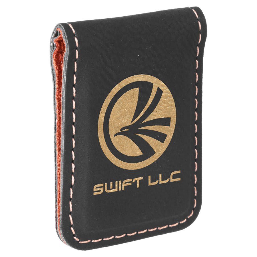 1.75" x 2.5" Black/Gold Leatherette Money Clip