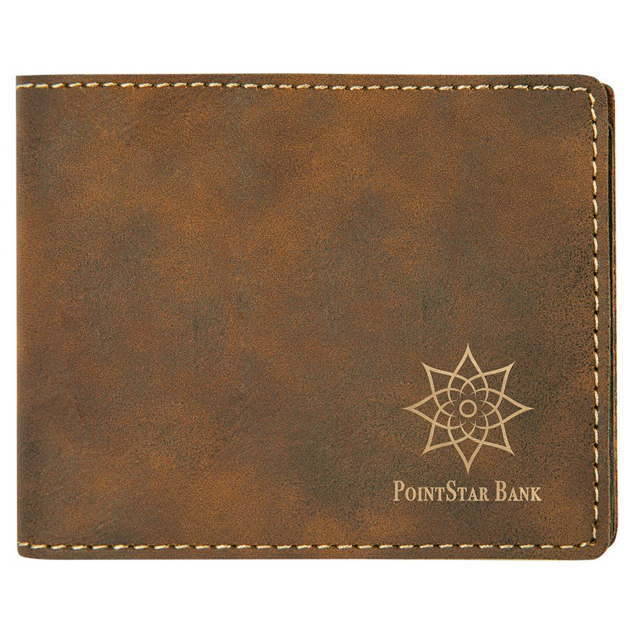 4.5" x 3.5" Rustic/Gold Leatherette Bifold Wallet