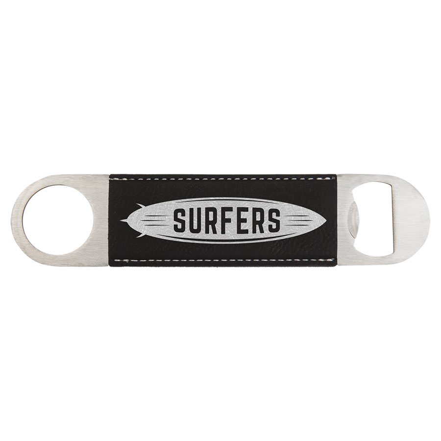 1.5" x 7" Black/Silver Leatherette Bottle Opener