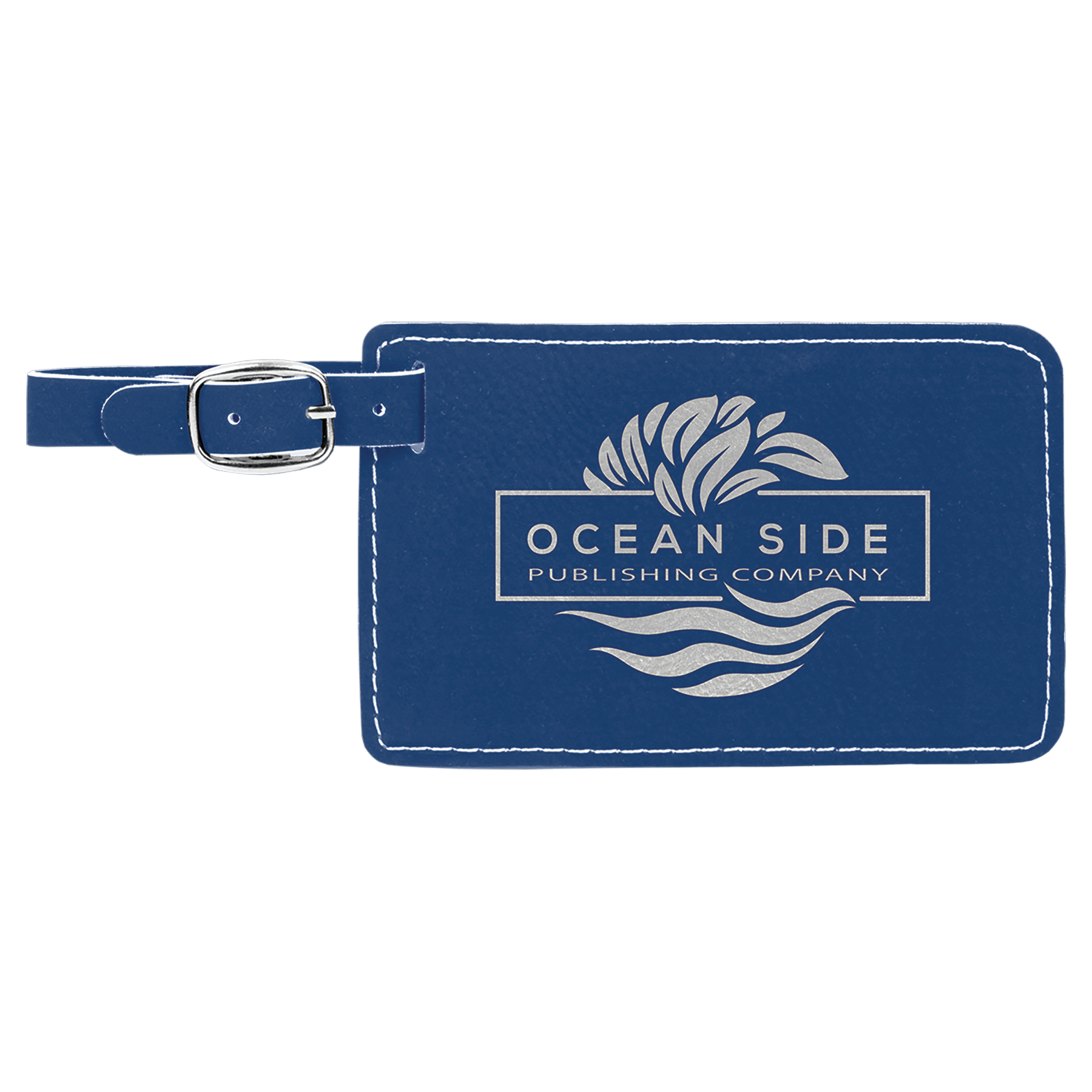 4.25" x 2.75" Blue/Silver Leatherette Luggage Tag