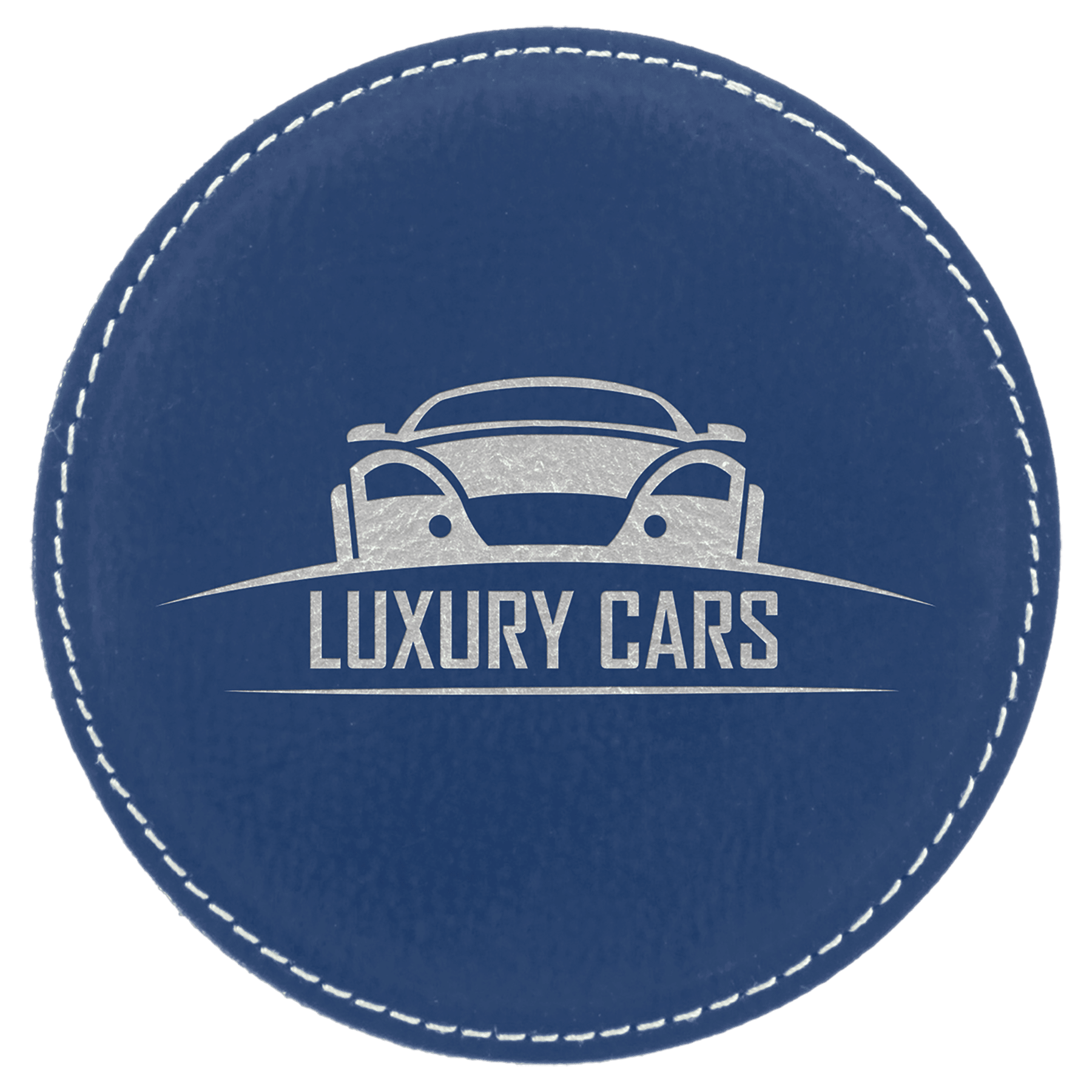4" Round Blue/Silver Leatherette Coaster