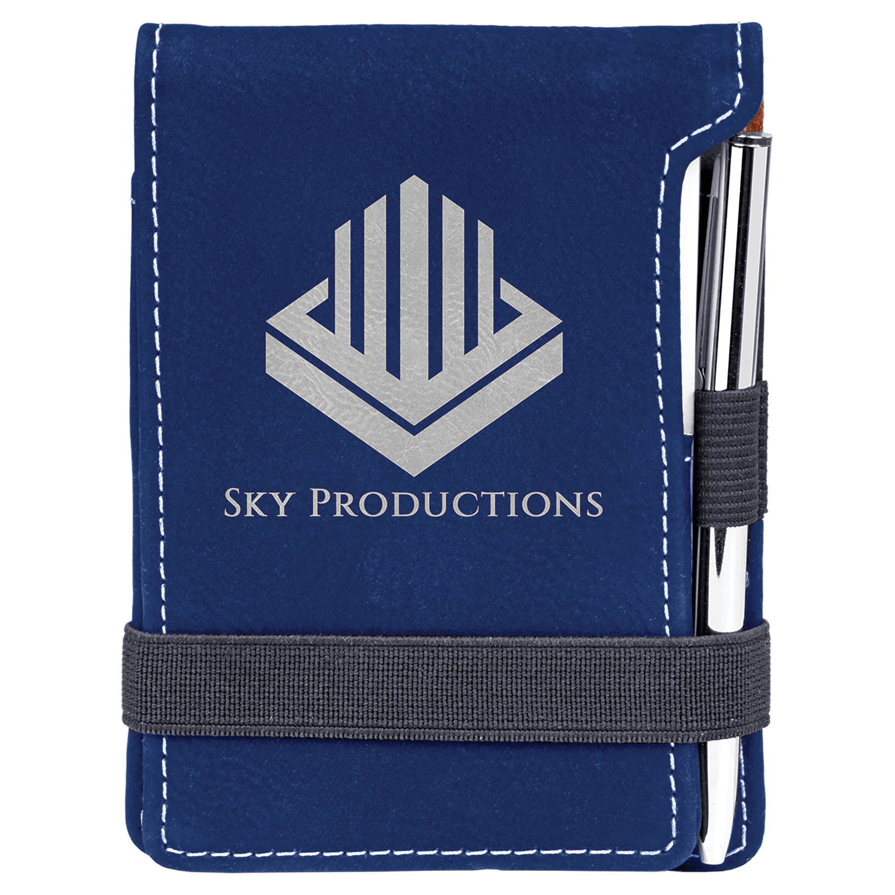 3.25" x 4.75" Blue/Silver Leatherette Mini Notepad with Pen