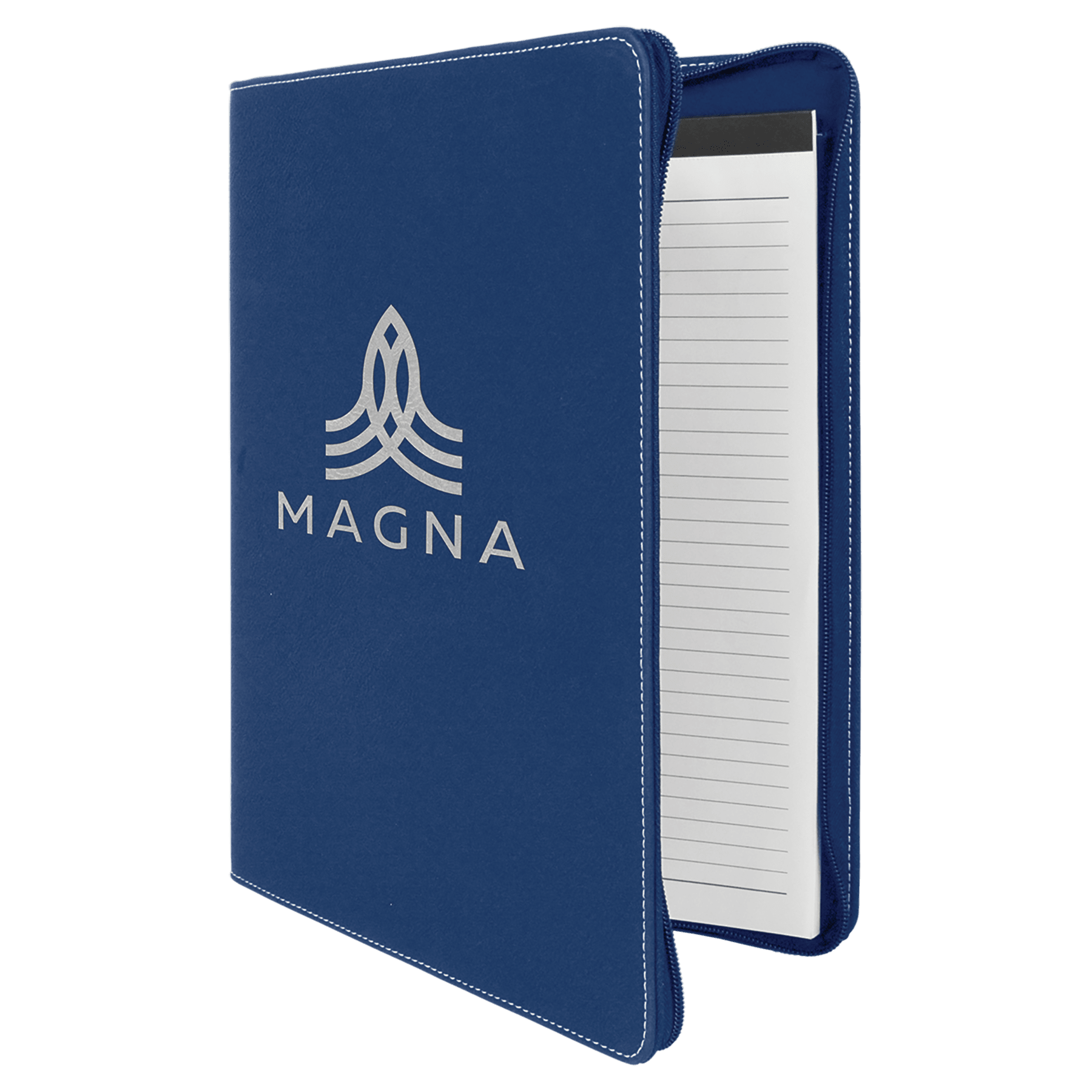 Blue/Silver w/Zipper Leatherette Portfolio with Notepad