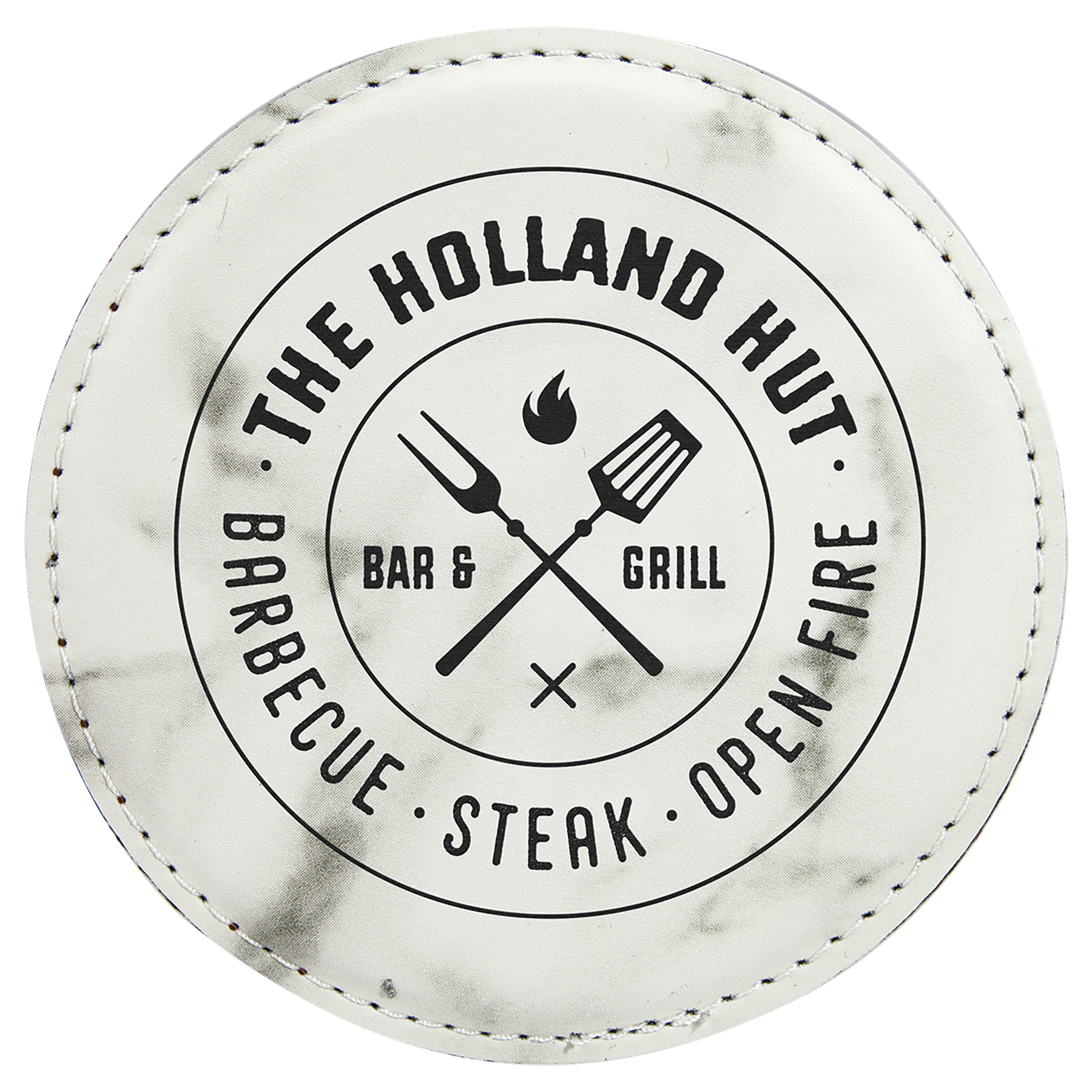 4" Round White Marble Leatherette Coaster