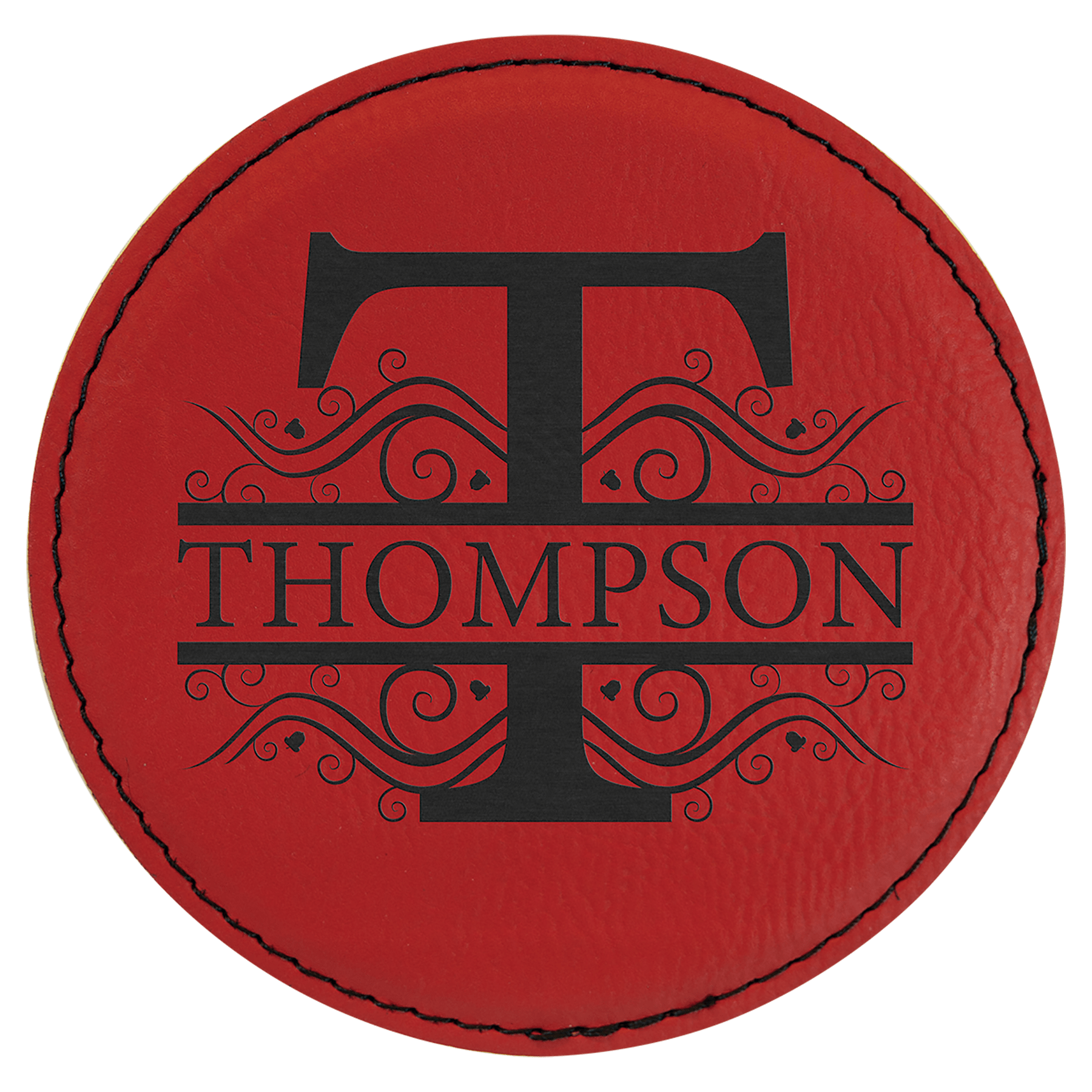 4" Round Red Leatherette Coaster