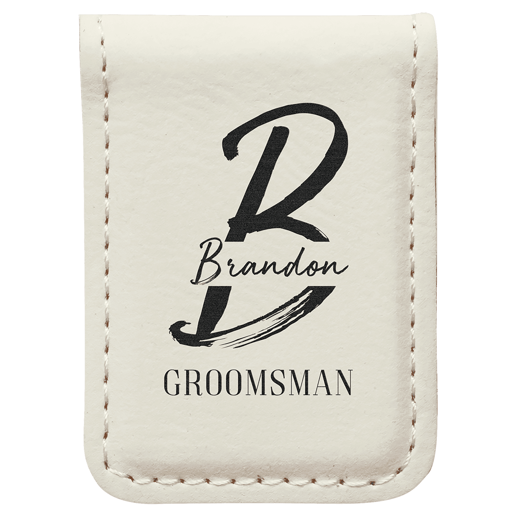 1.75" x 2.5" White Leatherette Money Clip