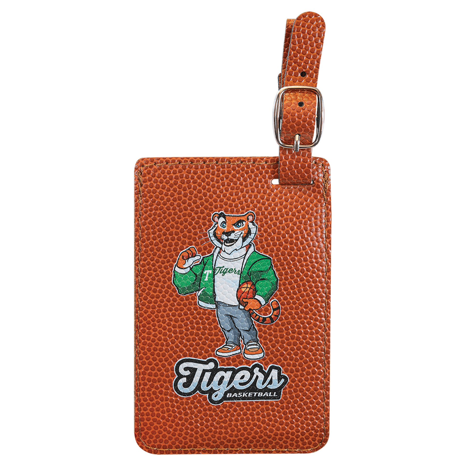 Leatherette and Wood Basketball Luggage Tag
