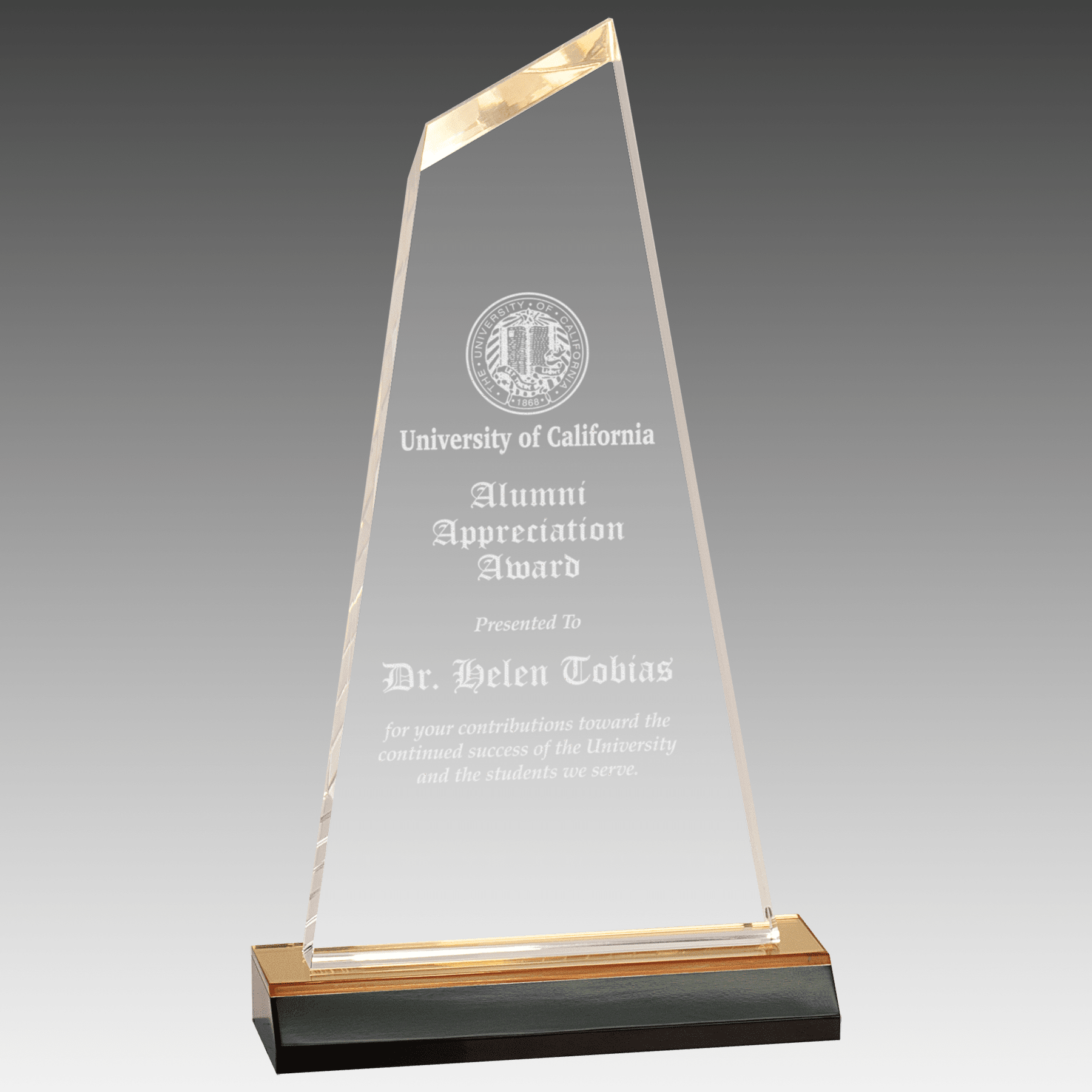 4.5" x 8" Gold Optima Acrylic with 5" Gold Mirror Base