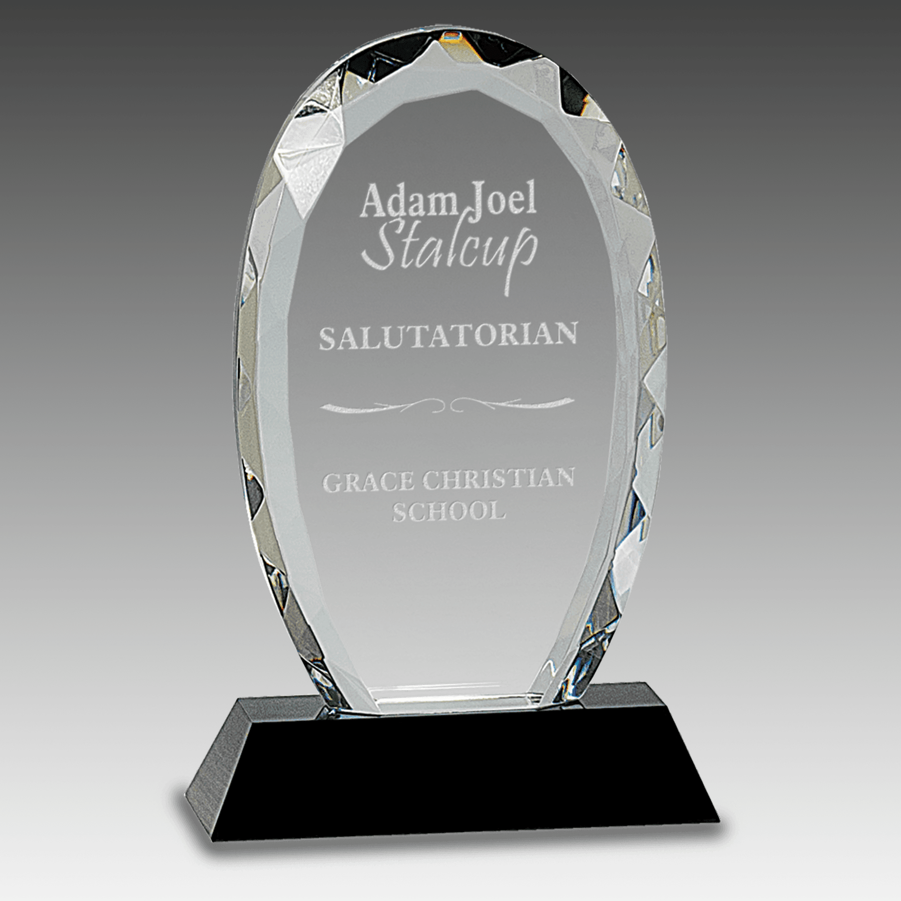 7.5" Oval Facet Crystal on Black Pedestal Base