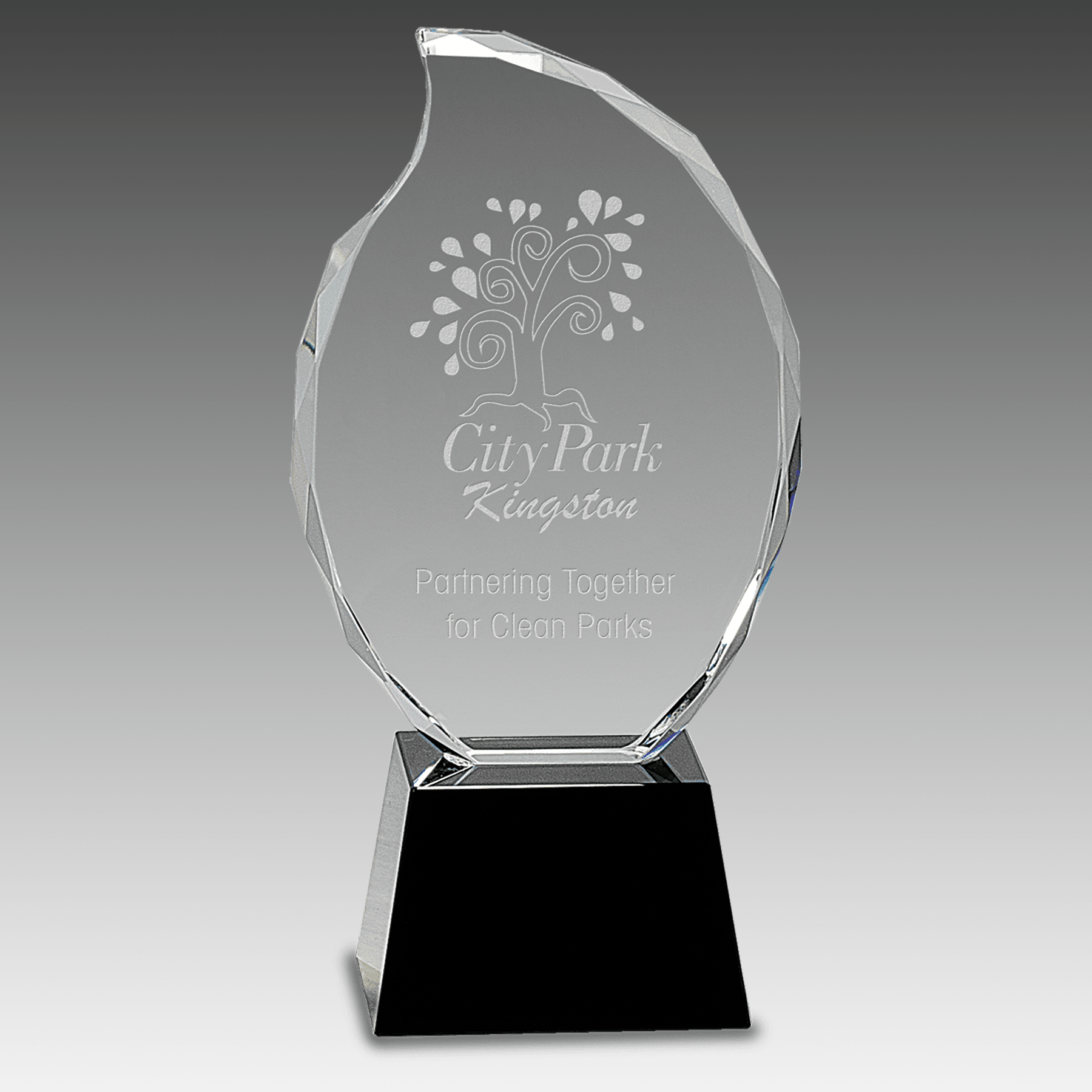 9.25" Clear Crystal Flame on Black Pedestal Base