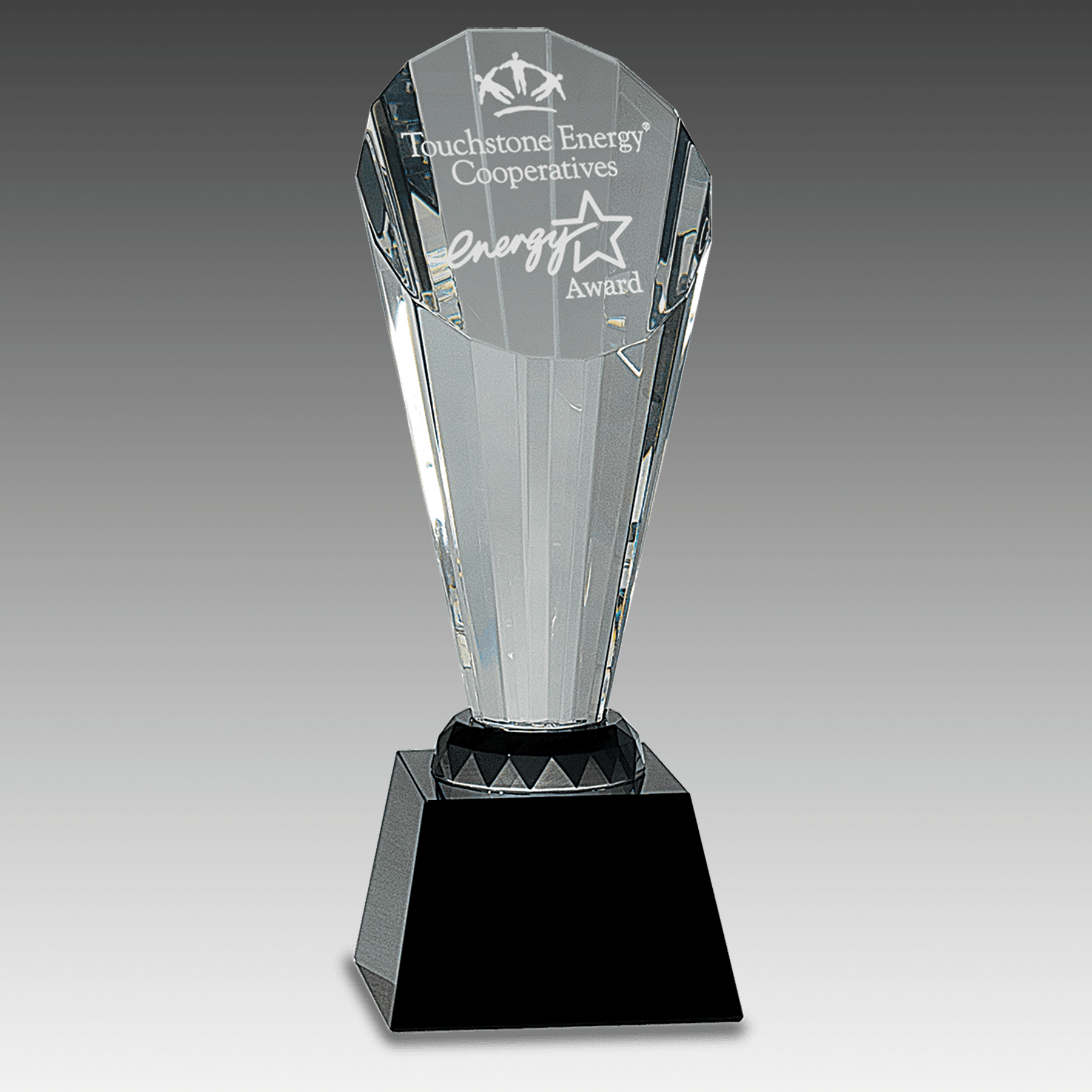 10" Clear Crystal Faceted Rising Spire on Black Base