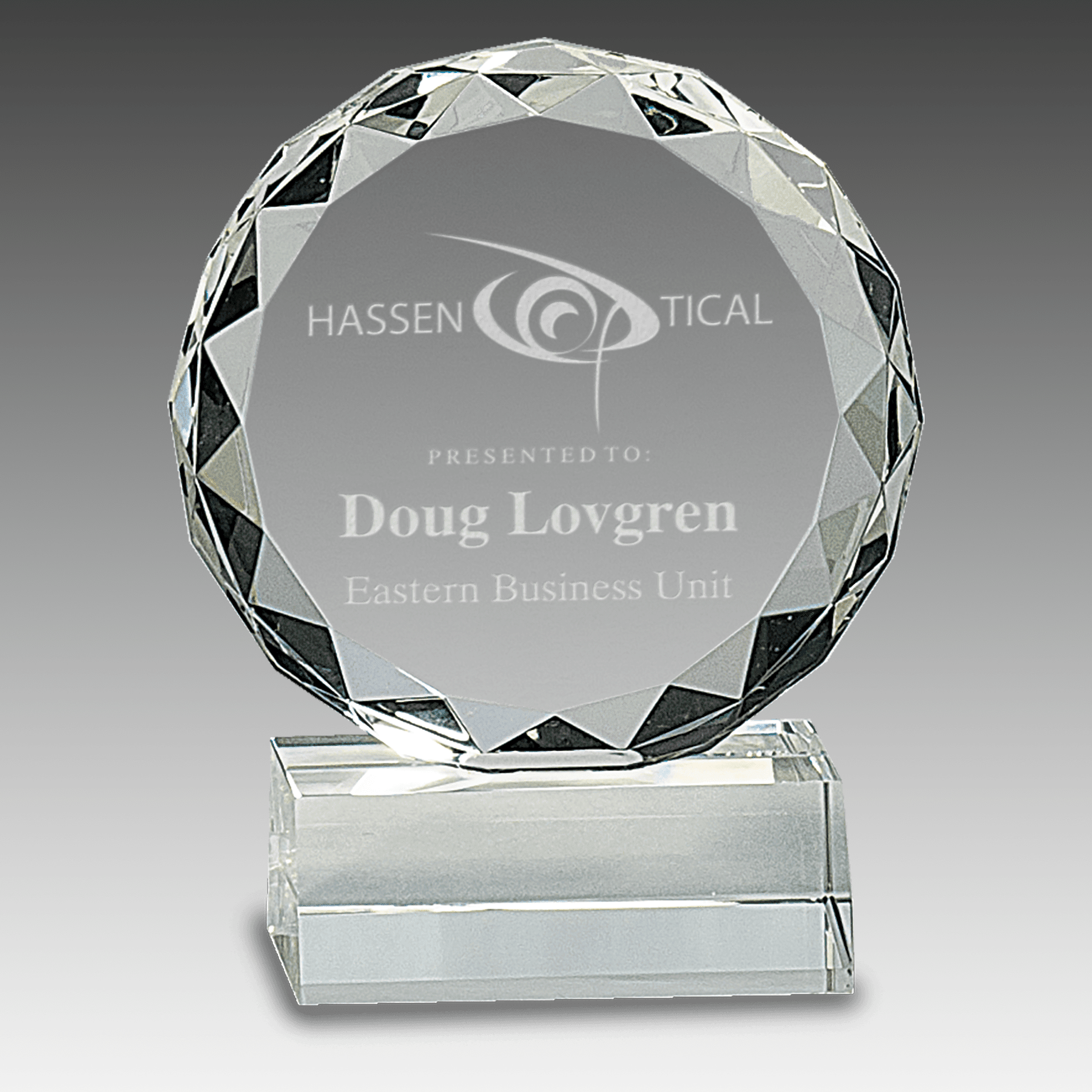 5.25" Round Facet Crystal on Clear Pedestal Base
