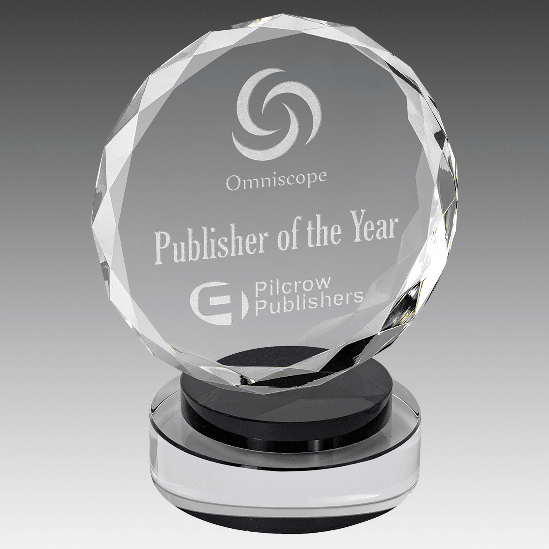 6" Round Facet Crystal on Black & Clear Round Base