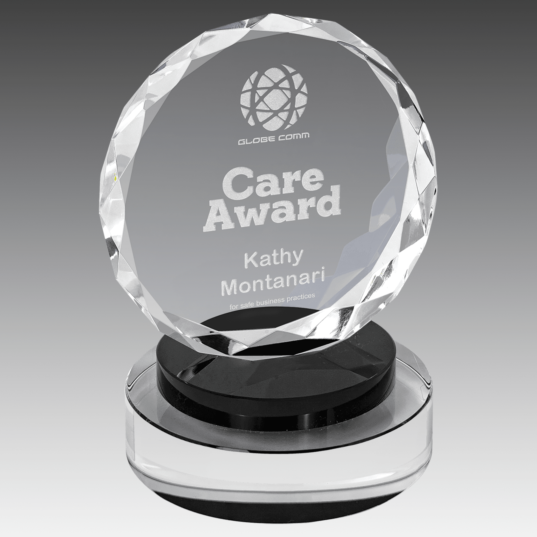 5" Round Facet Crystal on Black & Clear Round Base