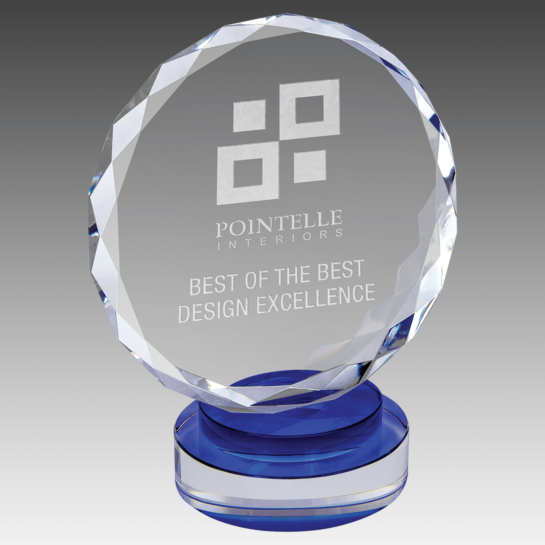 7" Round Facet Crystal on Blue & Clear Round Base