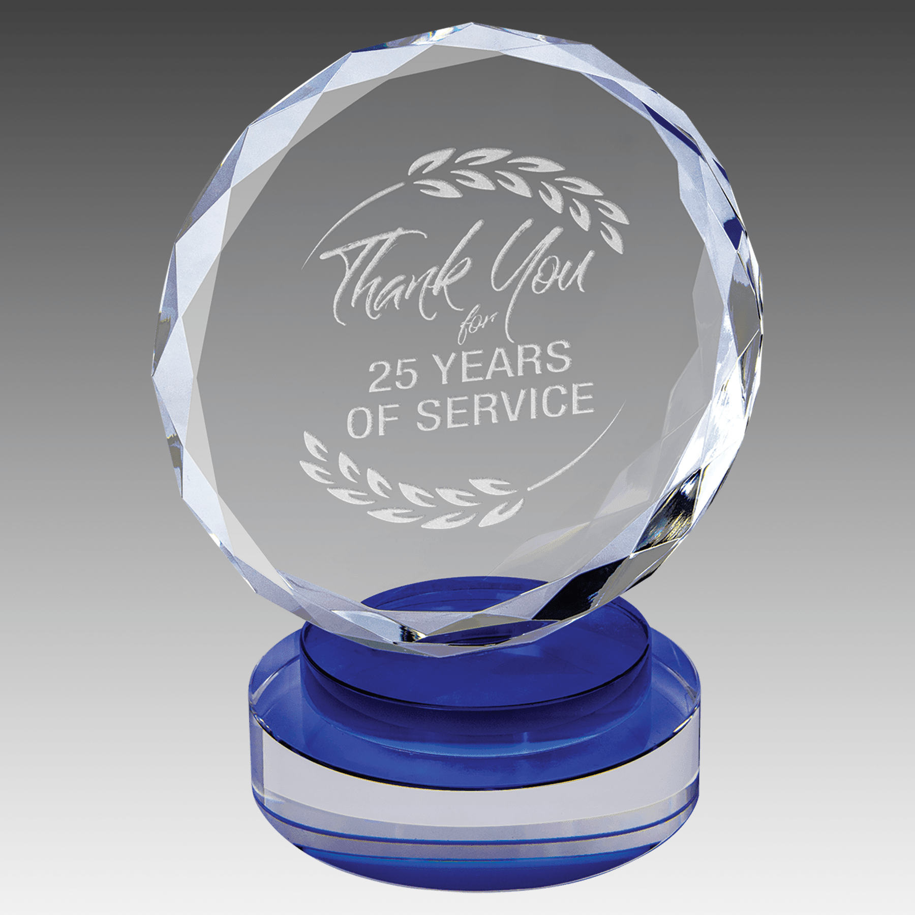 6" Round Facet Crystal on Blue & Clear Round Base