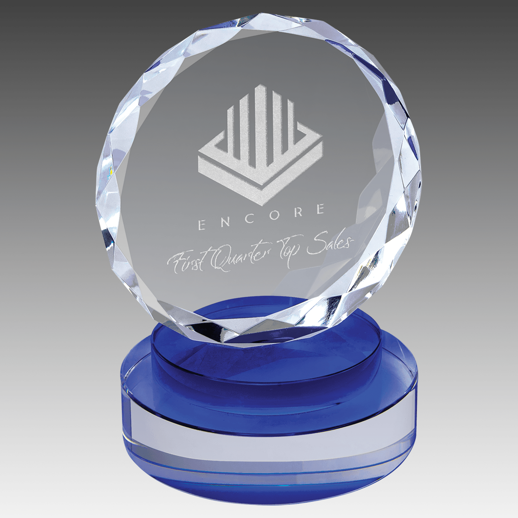 5" Round Facet Crystal on Blue & Clear Round Base