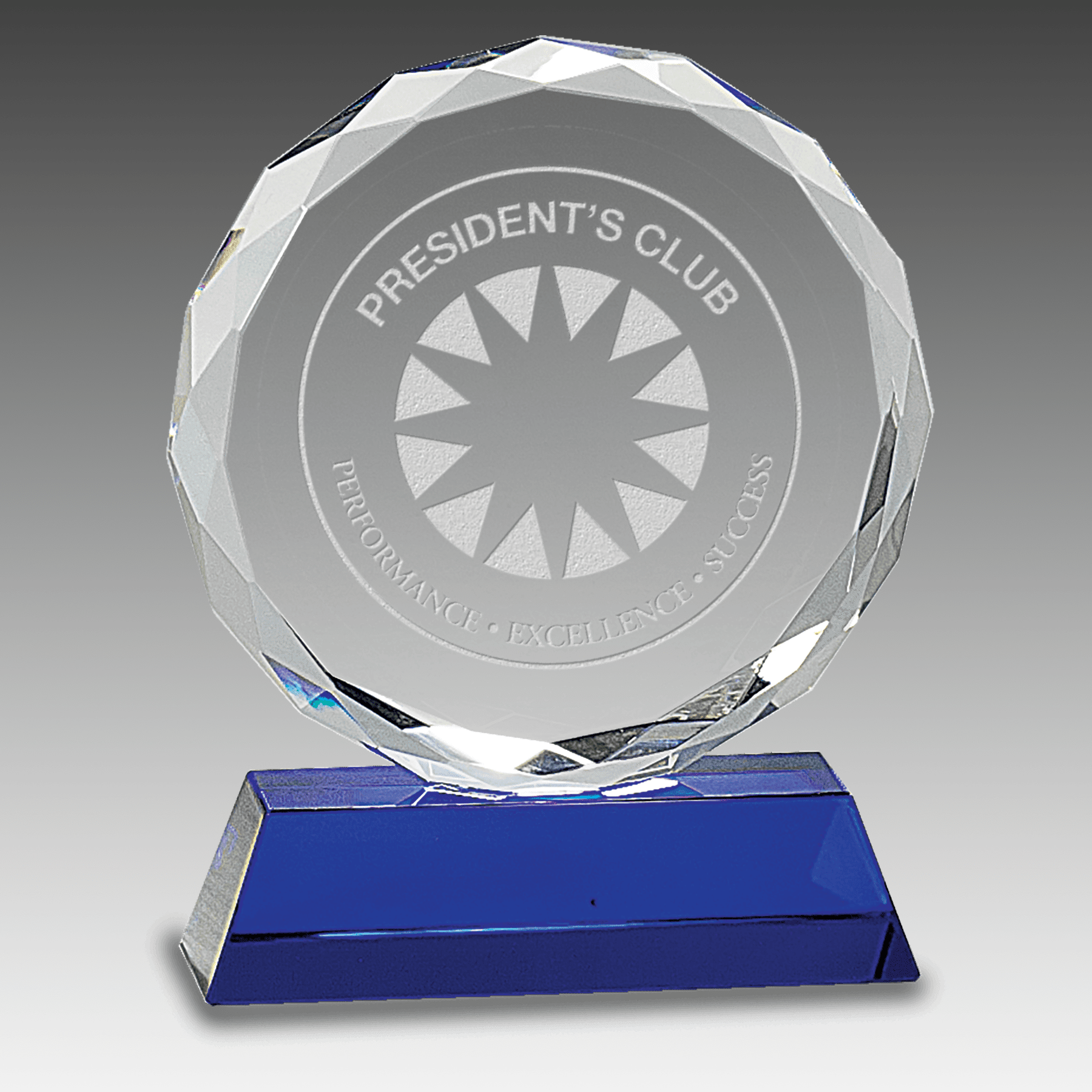 6" Round Facet Crystal on Blue Pedestal Base