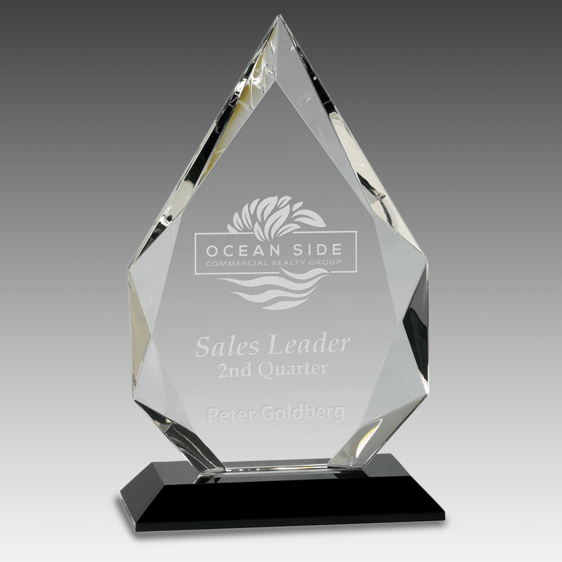8" Diamond Crystal on Black Pedestal Base