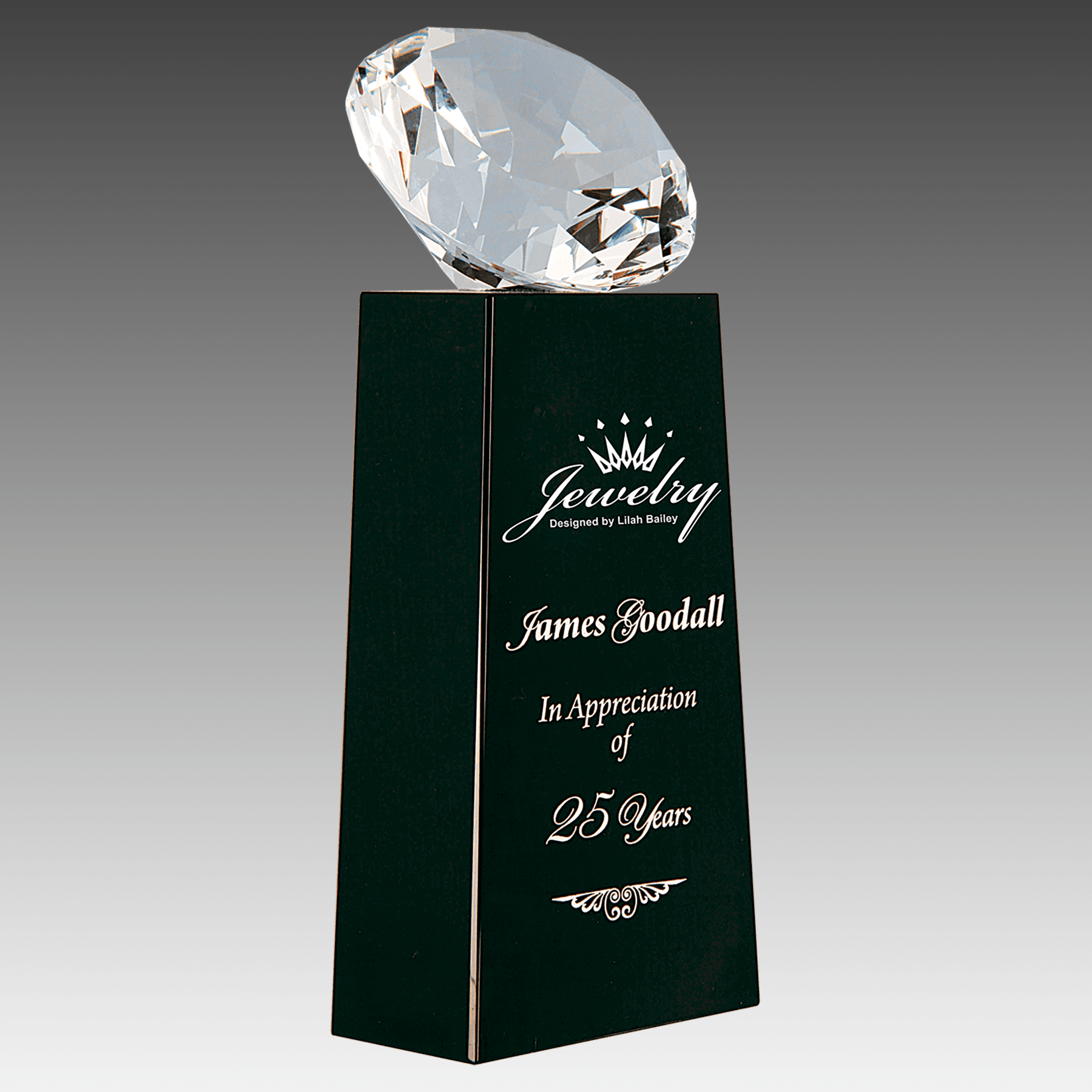 7.75" Crystal Diamond on Black Crystal Pedestal