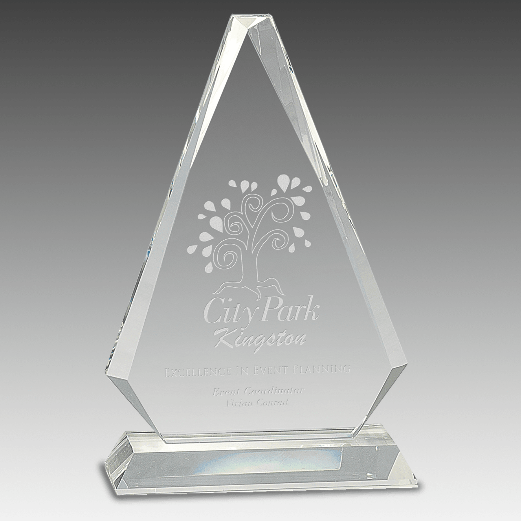 9.25" Clear Crystal Triangle on Clear Pedestal Base