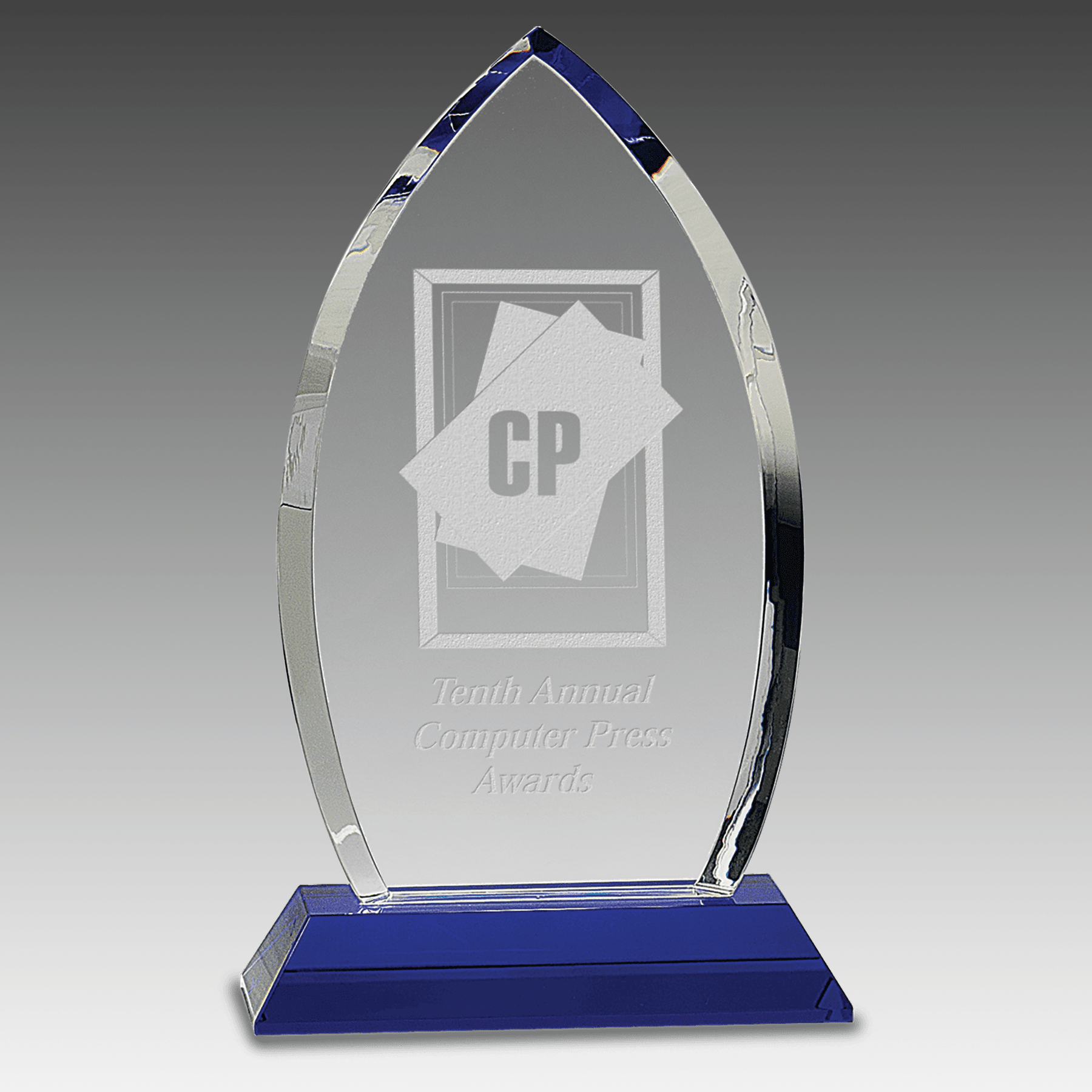 10" Crystal Oval on Blue Pedestal Base