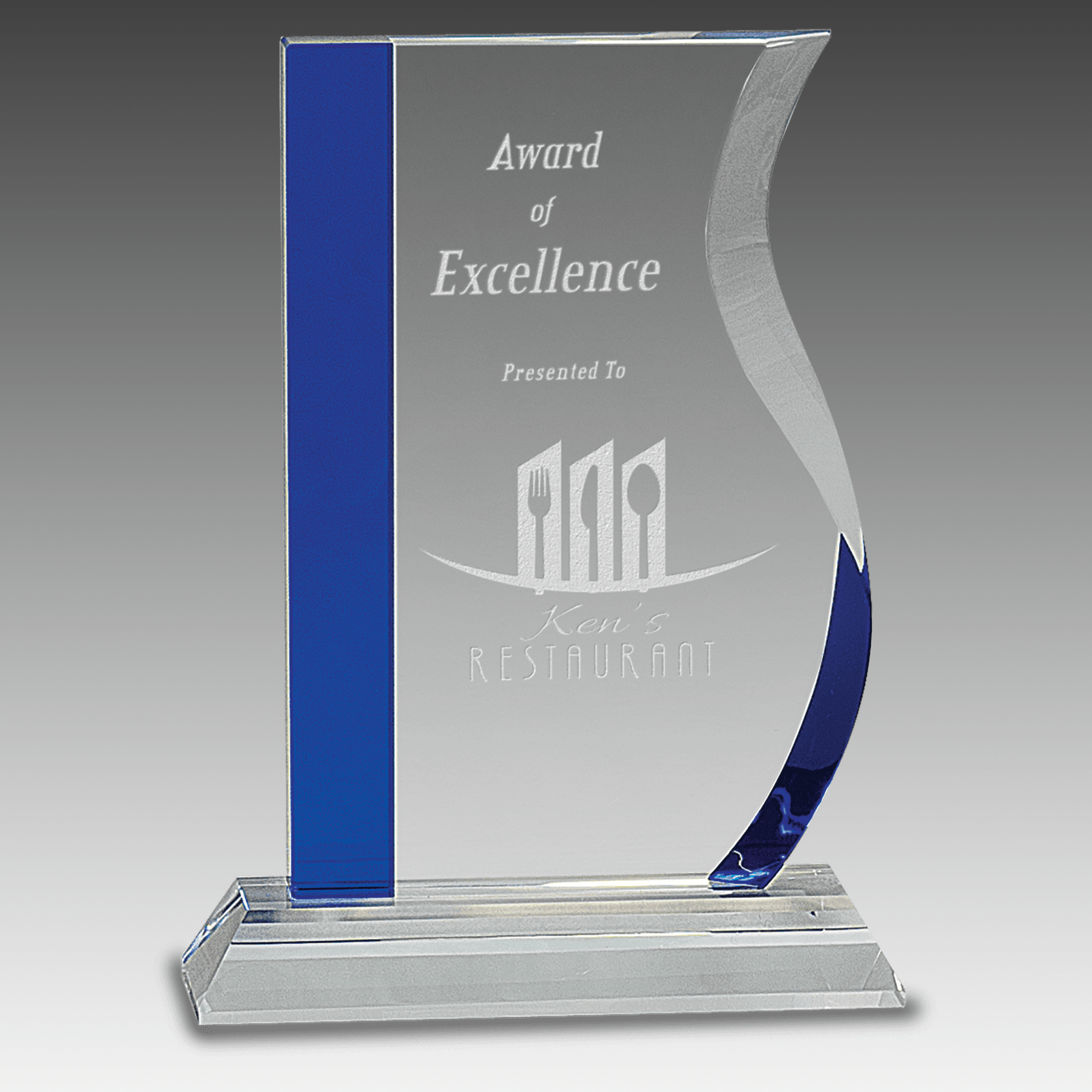 7.25" Blue Edge Crystal Wave on Clear Base