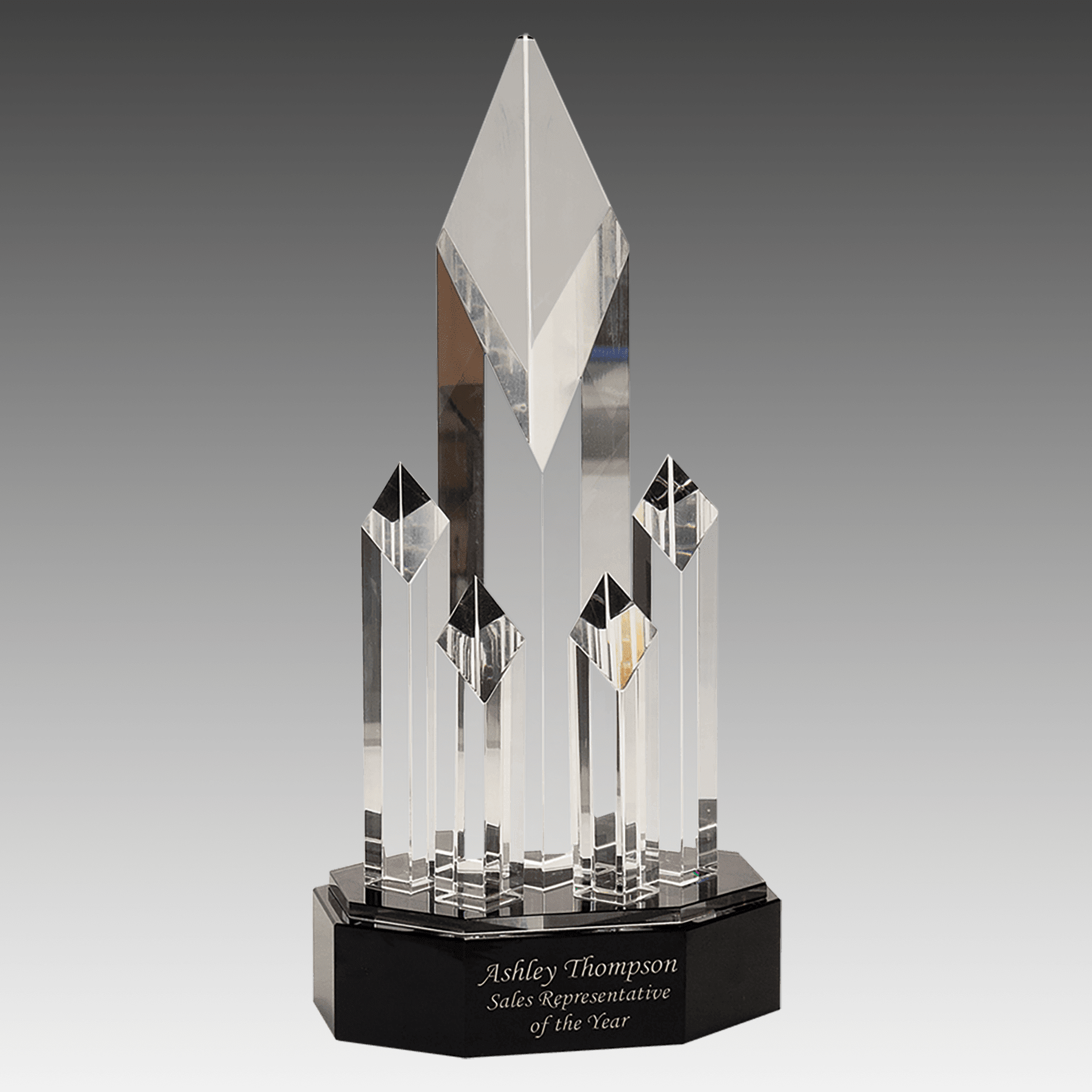 11" Clear Crystal 5 Rising Diamonds on Black Pedestal Base