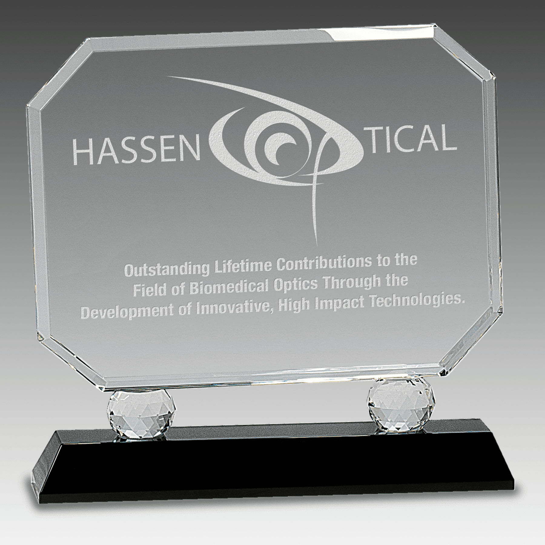 8" Rectangle Crystal on Black Pedestal Base